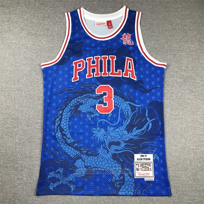 Camiseta Philadelphia 76ers Allen Iverson #3 Asian Heritage Throwback 1996-97 Azul